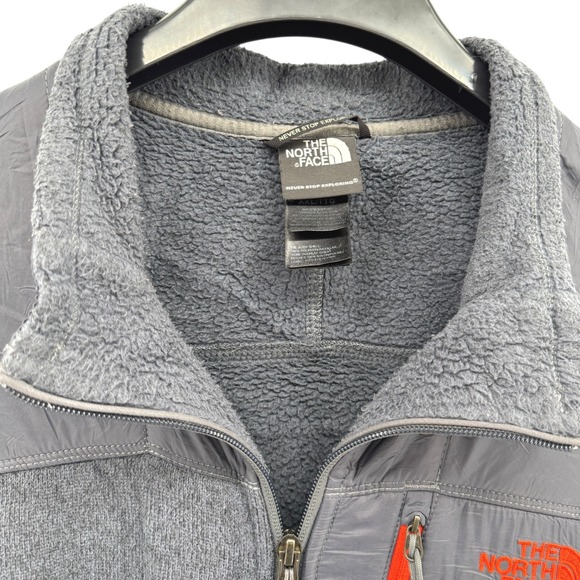 The North Face Fleece‎ Jacket Full Zip Logo Pocket Gray/Red Pre-Owned Mens XXL - Picture 6 of 13